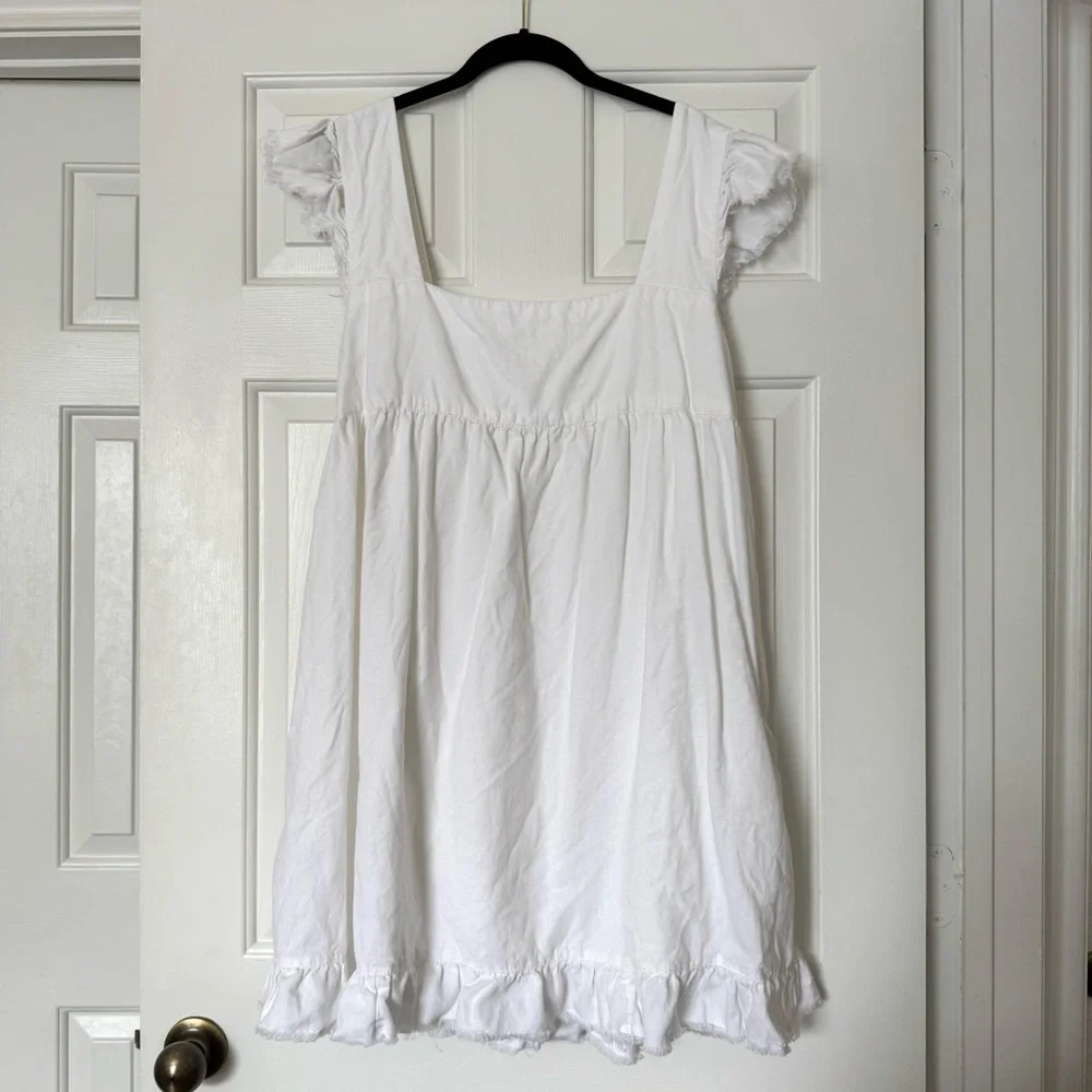 Aerie White Frayed Babydoll Dress - Picture 2 of 8